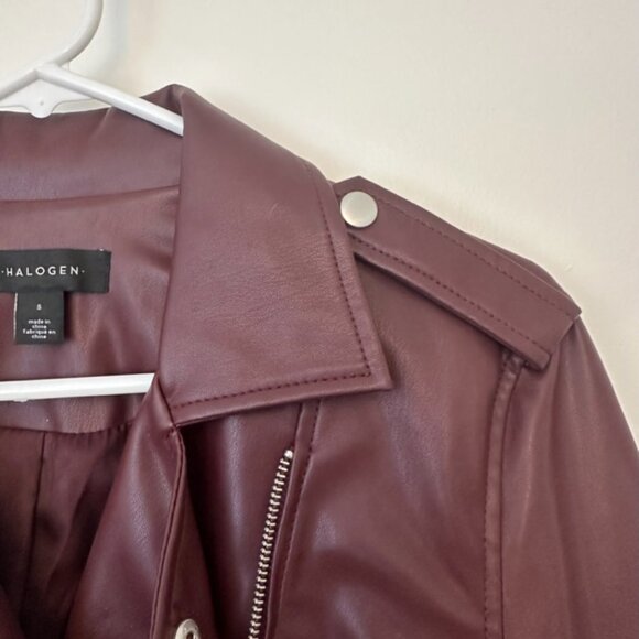 Halogen Faux Leather Moto Jacket, Burgundy, Size S - Picture 9 of 11